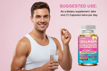 14 IN 1 Collagen Capsules - Biotin & Keratin Skin Care Product Booster Anti Aging Whitening Skin Nail and Hair Care Supplement